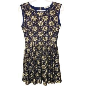 Sam & Lavi Gold and Black Lace Fit n Flare Mini Dress Size Small